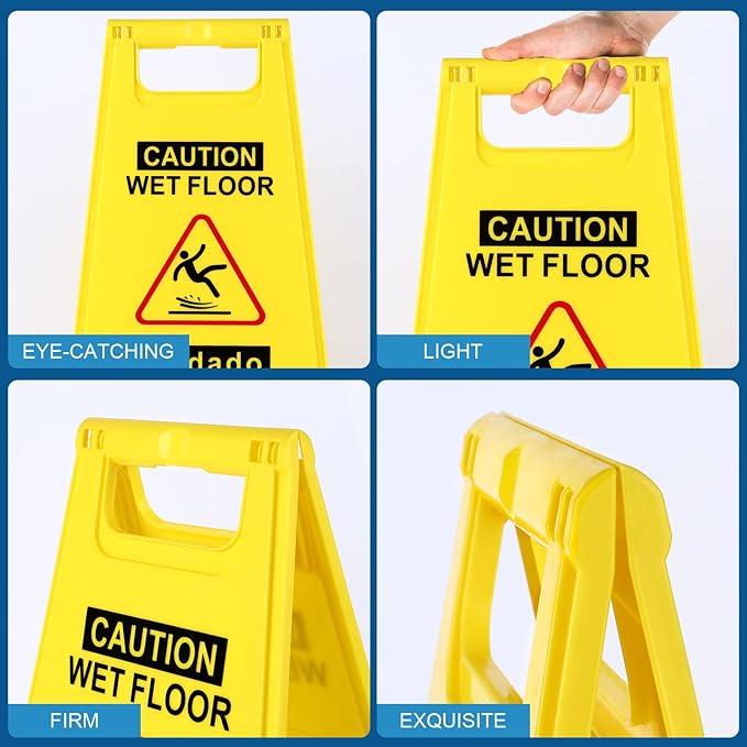 8-Pack Caution Wet Floor Sign, 17.5" Height, Bright Yellow Double-Sided Folding - Image 5