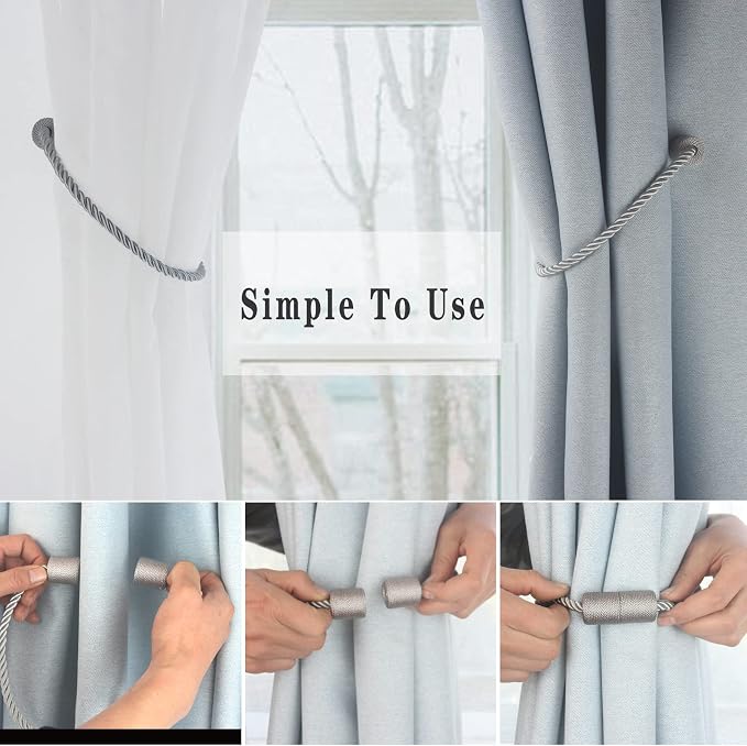 Magnetic Curtain Tiebacks 2 Pack Grey Curtain Rope Tieback Curtain Holders - Image 3