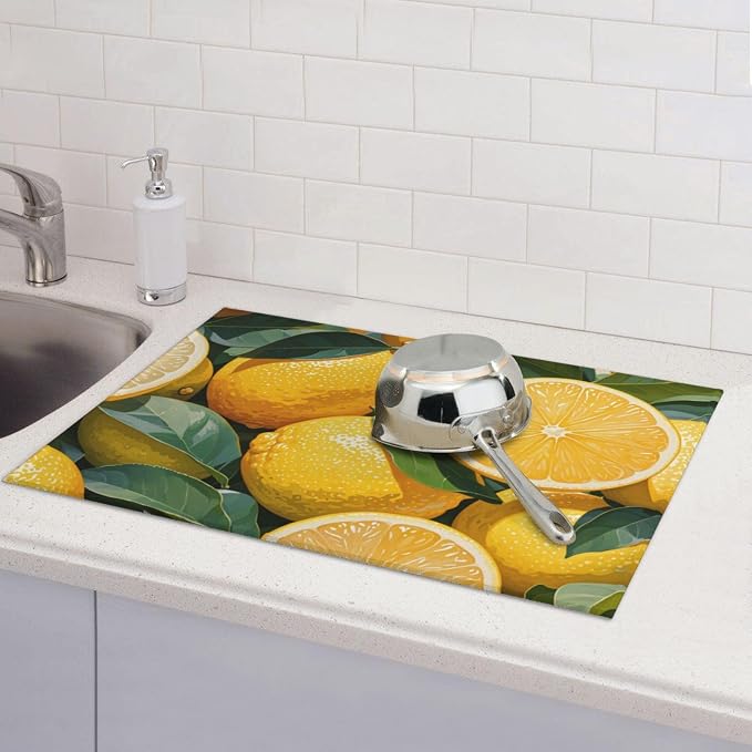lemon Dish Drying Mat Highly Absorbent Double-Sided Microfiber - Image 3