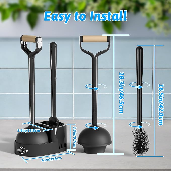 Sellemer Toilet Brush and Plunger Set, Curved Design Head - Image 6