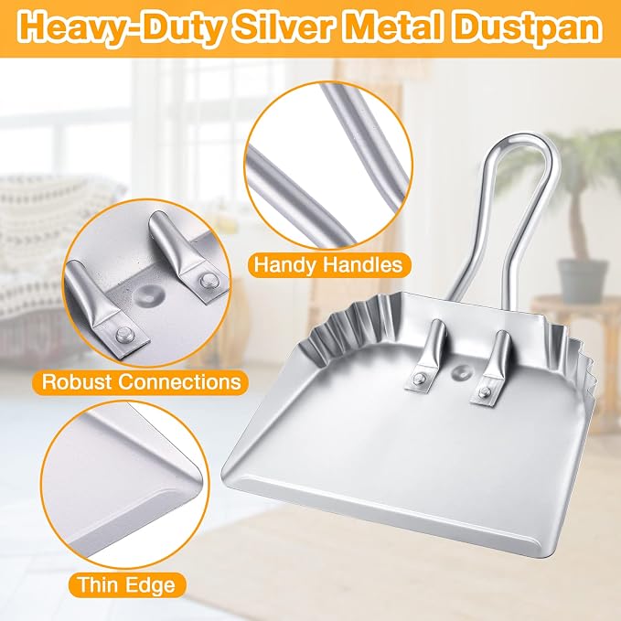 Mumufy 8 Pcs 12 Inch Heavy Duty Metal Dustpan, Stainless Steel Large Wide Dust - Image 3