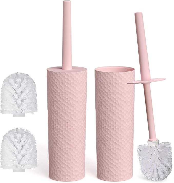 Topsky 2 Pack Compact Toilet Brush & Holder Set, Plastic Round Barrel Loo Brush by HomeandKitchenNO1