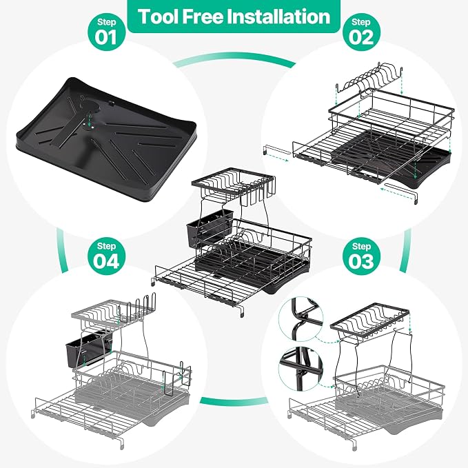 2 Tier Expandable Dish Drying Rack, Large Stainless Steel Dish Drying Rack - Image 8