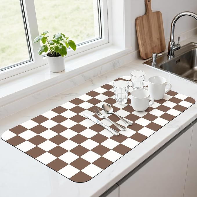 17" x 32" Checkered Dish Drying Mat by Unknown