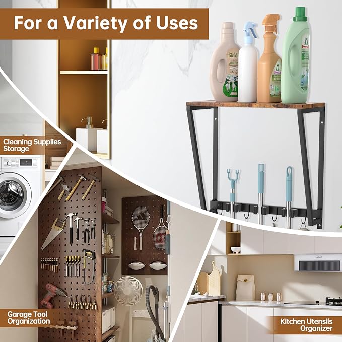 Broom Holder Wall Mount, Heavy Duty Broom & Mop Organizer Wall Hanging - Image 7