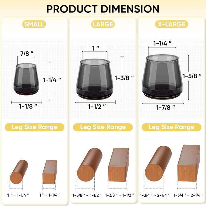 BALEINE 16 Pack Silicone Chair Leg Floor Protectors, Stool Leg Protectors Cap - Image 4
