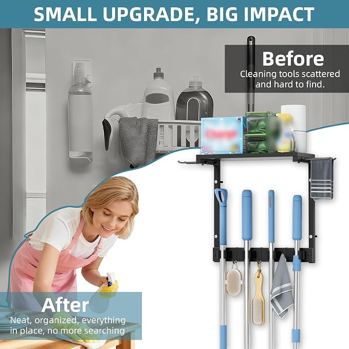 Broom Holder Wall Mount with Cleaning Supplies Organizer, Laundry Room - Image 5