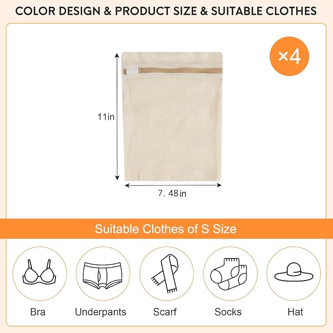 4 Piece Small, Durable Organic Cotton Mesh Laundry Bag - Image 4