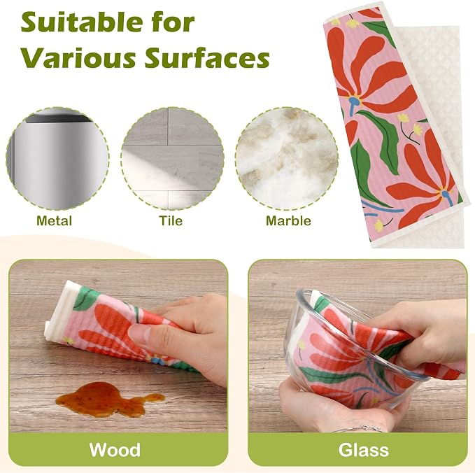 6 Packs Swedish Paper Cloths for Kitchen, Reusable Paper Towels Washable Dish - Image 6