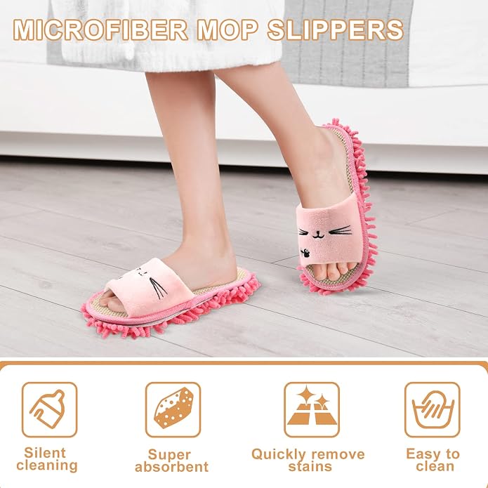 Wesiti 4 Pairs Washable Mop Slippers Microfiber Funny Mop Shoes Floor Cleaning - Image 4