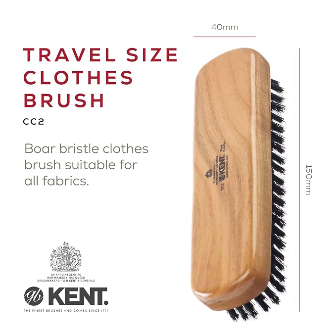 Kent CC2 Finest 100% Handcrafted Clothes Brush: Black Boar Bristle & Nylon Mix - Image 2