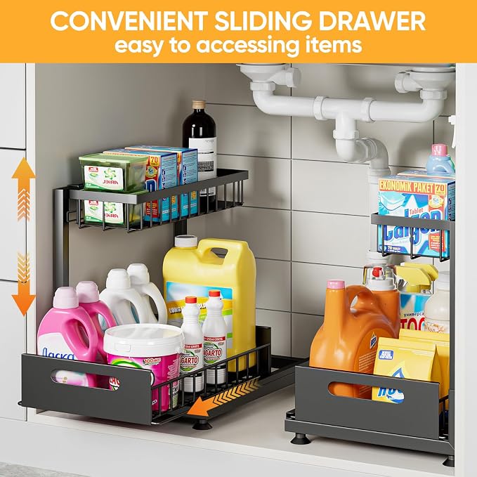 Under Sink Organizer Storage 2-Tier Premium Metal Pull-Out Kitchen Cabinet - Image 9