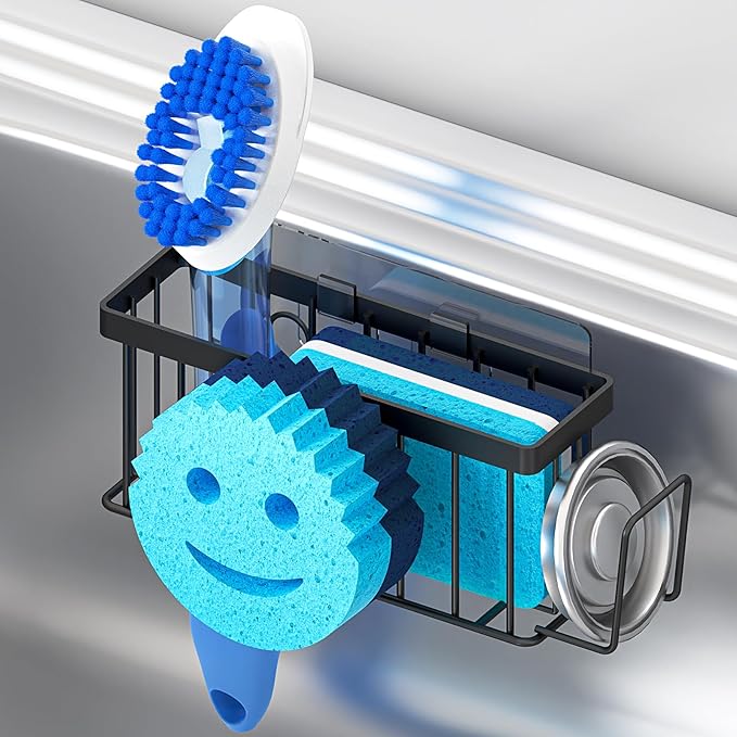 Sponge Holder for Kitchen Sink, Sink Caddy Smiley Face, 4-in-1 Sponge Holder by MURLONG