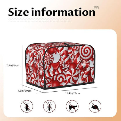 Red And White Christmas Candy Canes 2 Slice Toaster Cover, Waterproof Toaster Dust Cover Bread Maker Protective For Small Kitchen Appliance Dining Room Home Table Decor Gifts