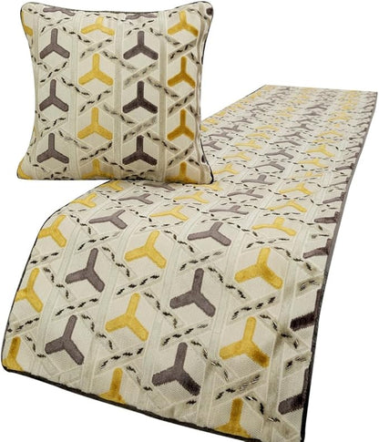 The HomeCentric King/Queen/Twin Grey & Yellow Designer Queen 74"x18" Bed Runner Without Pillow Cover, Beaded Bed Scarf on Velvet Fabric - Tripod