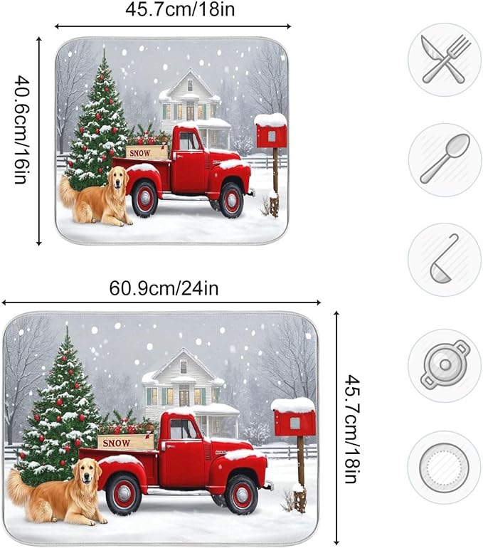 Christmas Tree Truck Dish Drying Mat - Image 3