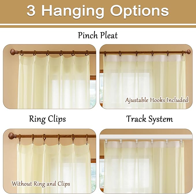 MAIHER Pinch Pleat Sheer Curtains 102 Inches Long for Patio Sliding Door Soft Touch Lightweight Light Filtering Sheer Pleated Drapes with Ajustable Hooks (No Rings), Beige, 42" W x 102" L, 2 Panels