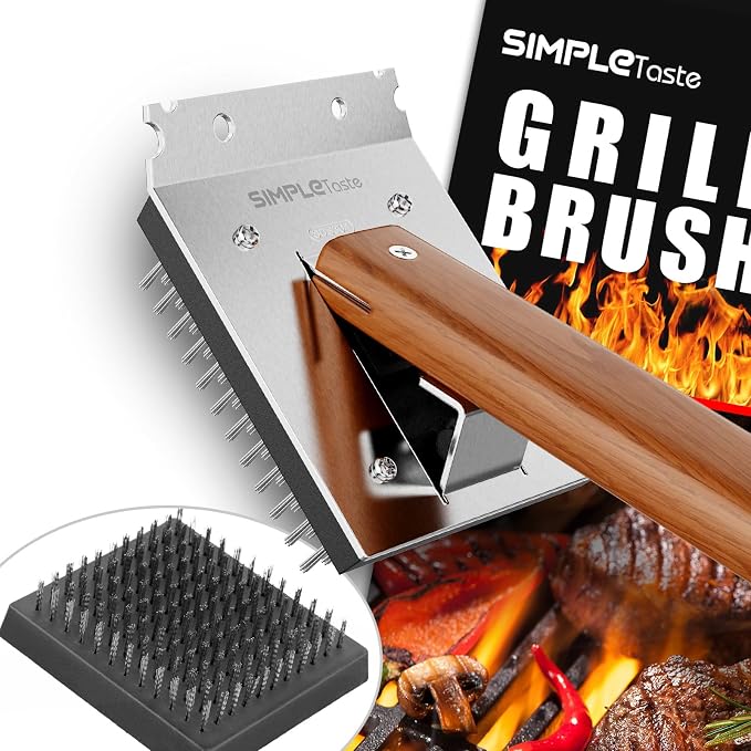 SIMPLETASTE Grill Brush and Scraper, Cherry Wooden Handle Wire Grill Brush - Image 2