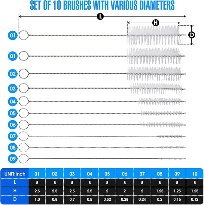 10 Piece Stainless Steel Straw Cleaning Brush Set - Image 7