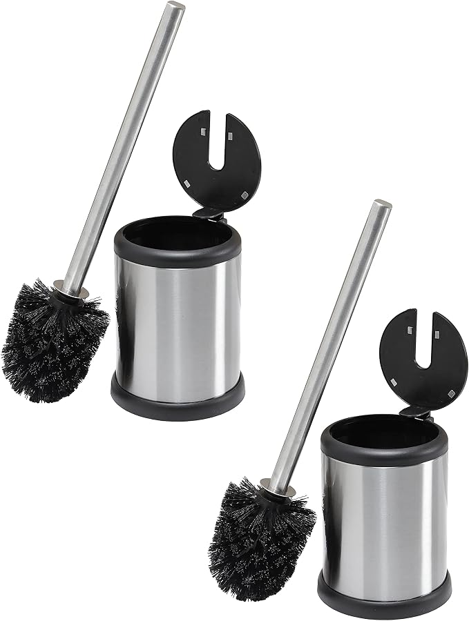 Bath Bliss Stainless Steel 2 Pack Self Closing Lid Toilet Brush and Holder by BathBliss