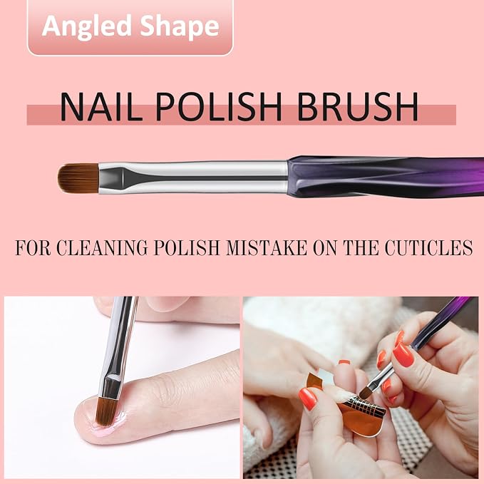 Nail Art Clean Up Brushes, Flat/Oval/Fine Angled Gel Nail Brushes - Image 6