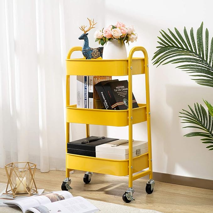AGTEK Makeup Cart, Movable Rolling Organizer Cart, 3 Tier Metal Utility Cart - Image 4