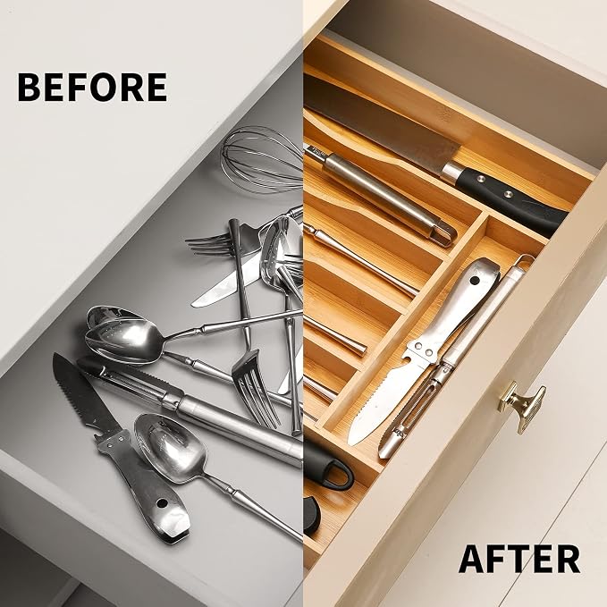 Expandable Bamboo Kitchen Drawer Organizer - Image 4