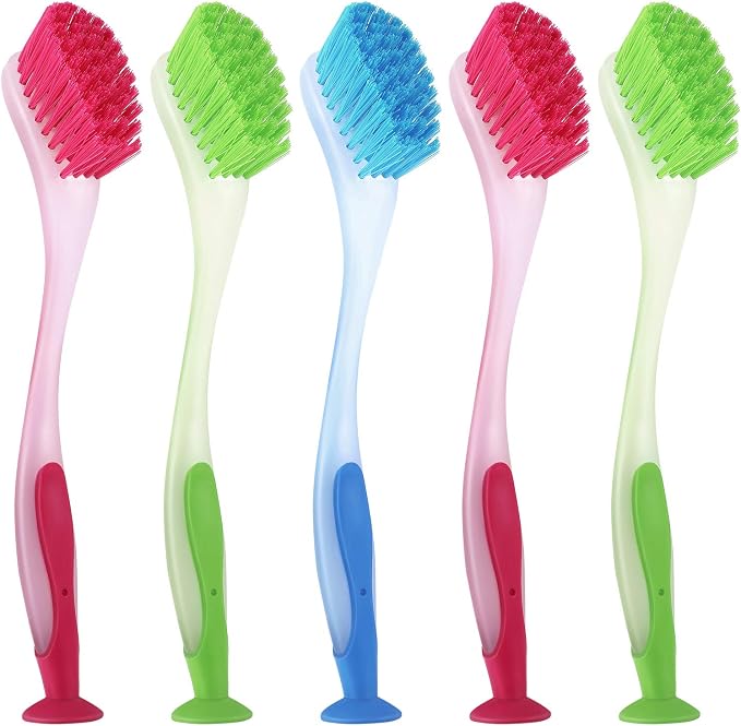 5 Pieces Long Dish Brush with Handle Assorted Color Dishwashing Brush with by Boao