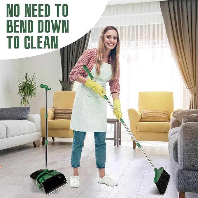 Broom and Dustpan Set with Long Handle, Light Weight Stainless Steel Poles - Image 3