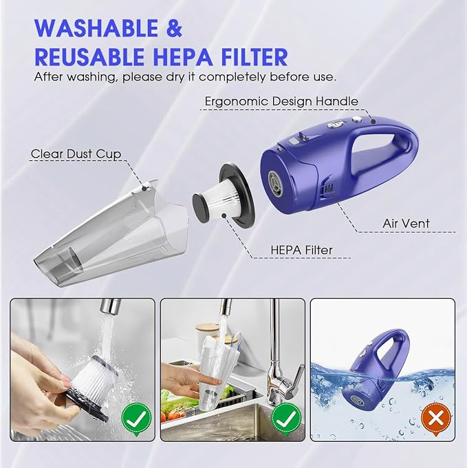 Handheld Vacuum Cordless Rechargeable – 6000Pa Mini Hand Held Vacuum, LED Light - Image 4
