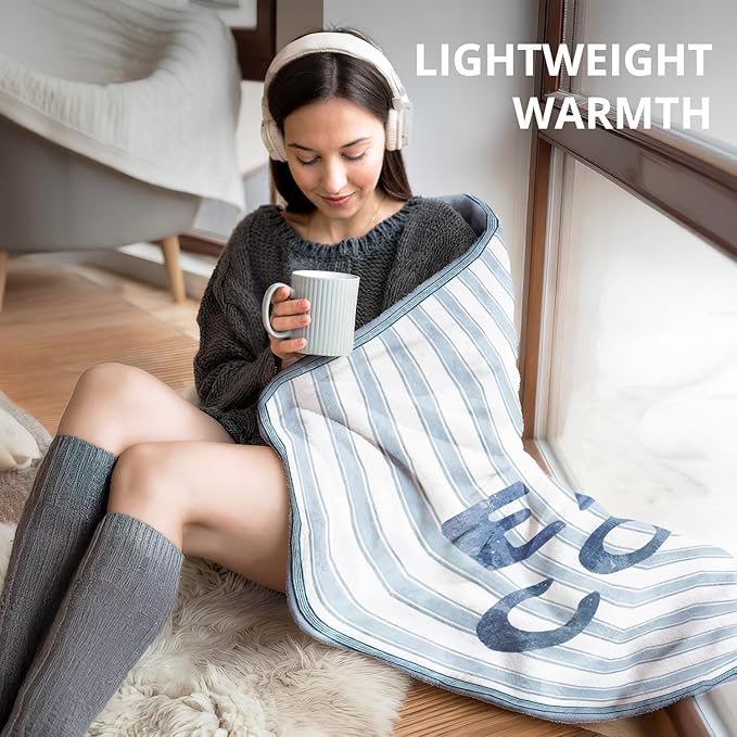 Blue Coastal Beach Blanket, East Coast Preppy Beach Striped Throw Blankets for Home Bedroom Dorm Couch Bed Decor, Beachy Room Decor Aesthetic, Coastal Granddaughter Room Decor, 50x60 Inch