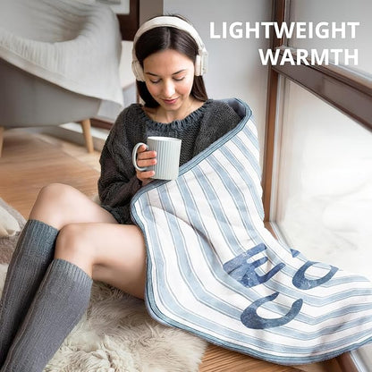 Blue Coastal Beach Blanket, East Coast Preppy Beach Striped Throw Blankets for Home Bedroom Dorm Couch Bed Decor, Beachy Room Decor Aesthetic, Coastal Granddaughter Room Decor, 50x60 Inch