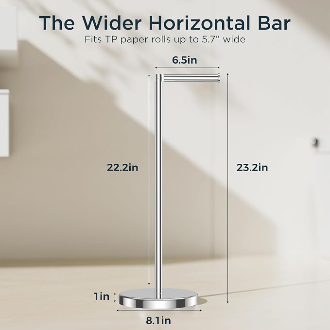 FORIOUS Toilet Paper Holder Stand, Modern Freestanding Tissue Roll Holder - Image 4