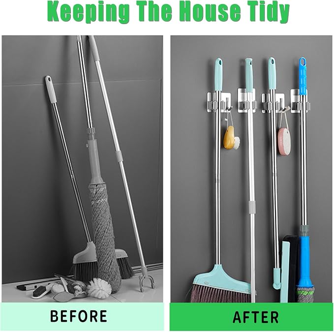 Broom Holder Wall Mount Hanger Holder Wall Mount, 2 Pack Mop and Broom Hooks - Image 6