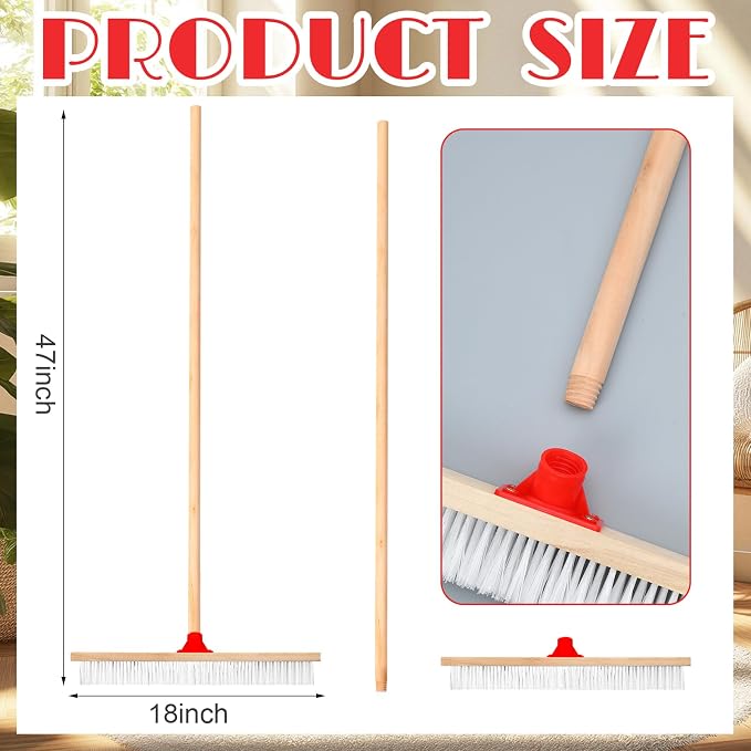 6 Pack 18 Inches Push Broom Outdoor Heavy Duty Multi-Surface Garden Brush Broom - Image 2