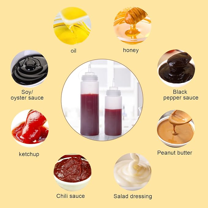 Squeeze Bottles for Sauces 2 Pack, 16 Ounce Plastic Dressing Squirt Bottles - Image 7