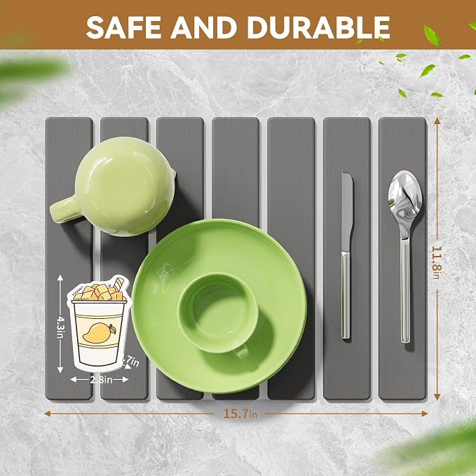 Stone Dish Drying Mat for Kitchen Counter, 15.5''x11.8'' Foldable Quick Dry - Image 6