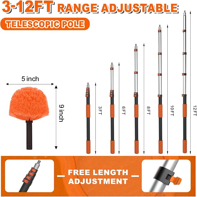 20FT Reach Cobweb Duster with Extension Pole, High Ceiling Long Duster with - Image 3
