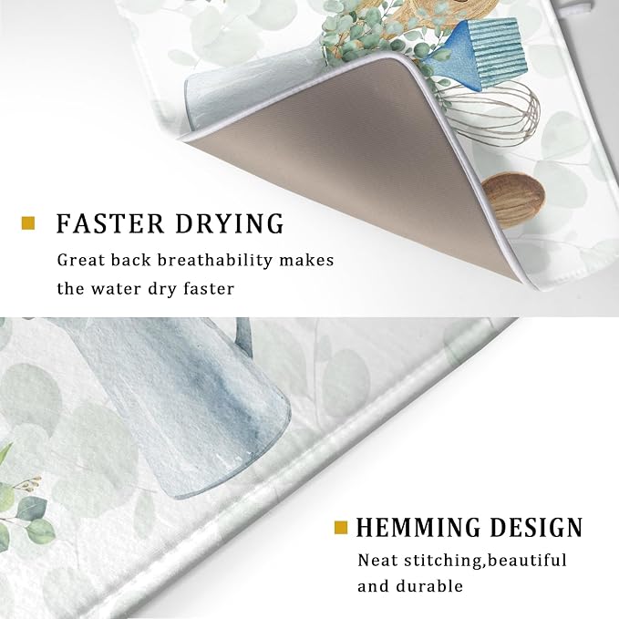 Sage Green Dish Drying Mat for Kitchen Counter, Cooking Supplies Reversible - Image 3