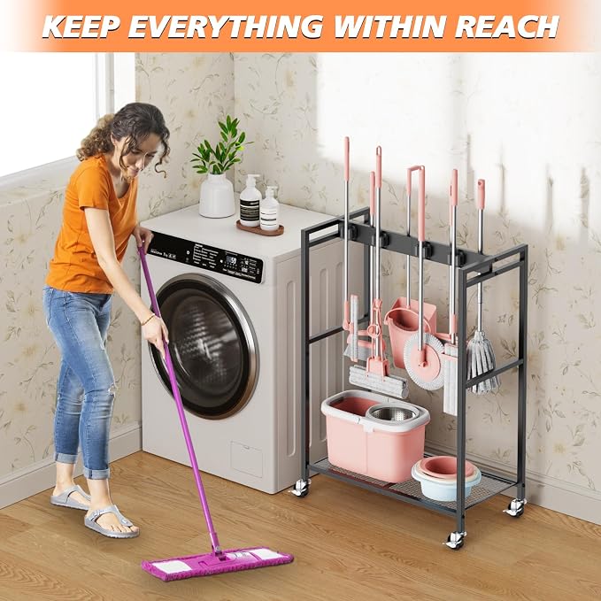 Broom and Mop Holder, Broom Closet Storage Cabinet, Cleaning Cart - Image 7