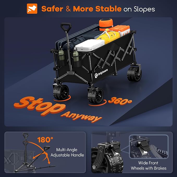 38"L Collapsible Wagon Cart Foldable, 460lbs Weight Capacity 220L Heavy Duty - Image 8