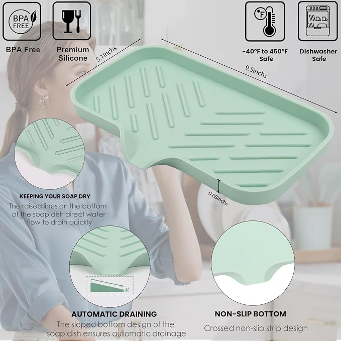 YASMEN Silicone Bathroom Soap Dishes, Sink Sponge Holder - Image 2