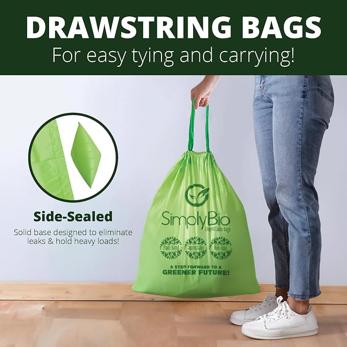 Simply Bio 13 Gallon Compostable Trash Bags Liners Drawstring, Heavy Duty Extra - Image 3