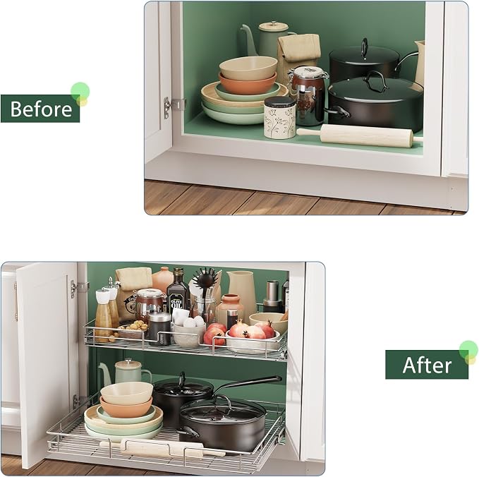 LOVMOR 2 Tier 28½"W x 21½"D, Individual Pull Organizer Kitchen Cabinet Storage - Image 6