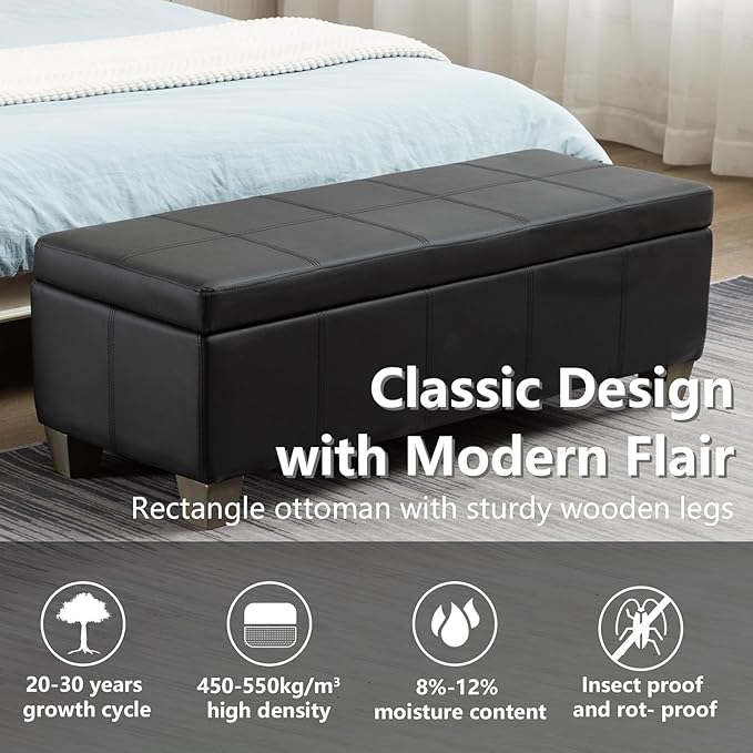 51 Inch Black Faux Leather Ottoman - Image 5