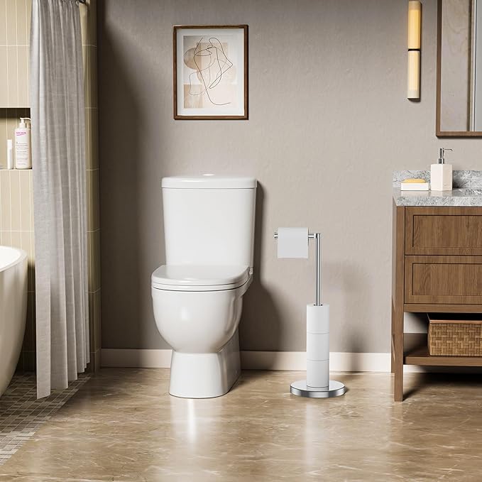 Chrome Toilet Paper Holder Stand, Freestanding Tissue Roll Holder - Image 5