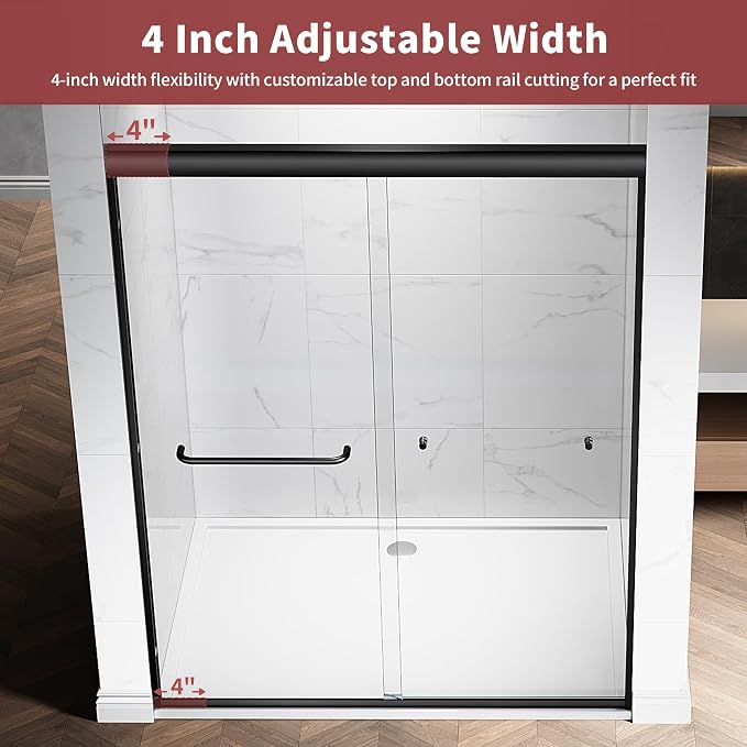 56-60" W x 76" H Semi-Frameless Double Sliding Glass Shower Door, 1/4" Clear - Image 5
