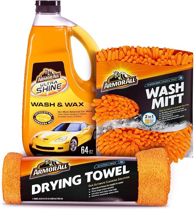 Armor All Car Wash Kit, Includes Car Wash Soap, Wash Mitt & Microfiber Towel by ArmorAll