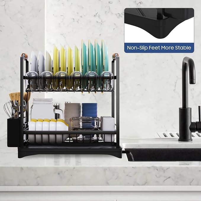 2-Tier Large Dish Drying Rack for Kitchen Counter - Image 6