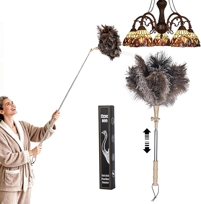 Extendable Ostrich Feather Duster, Natural Ostrich Feathers Long Handle Duster by Unknown